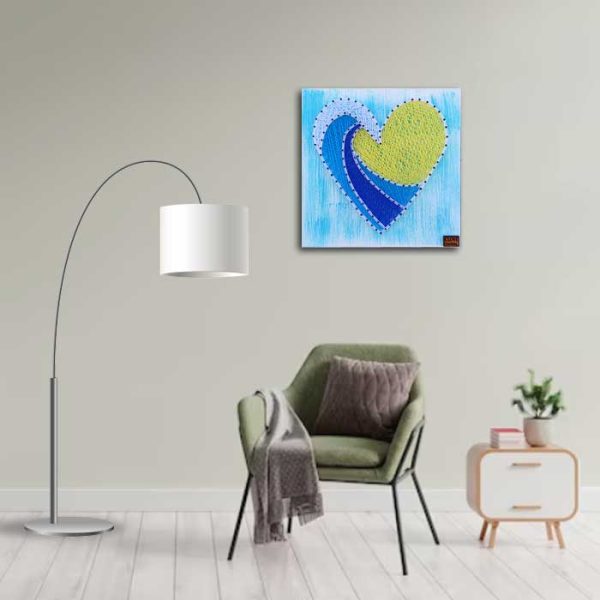 Corazon vintage fondo turquesa con amarillo-30x30