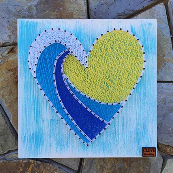 Corazon vintage fondo turquesa con amarillo-30x30