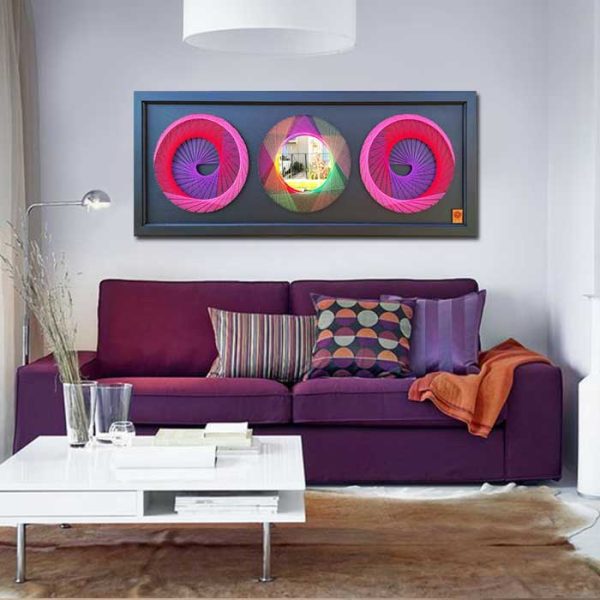 Espiral doble caracol en degradé, rosado con espejo central y marco negro 54x134 cm